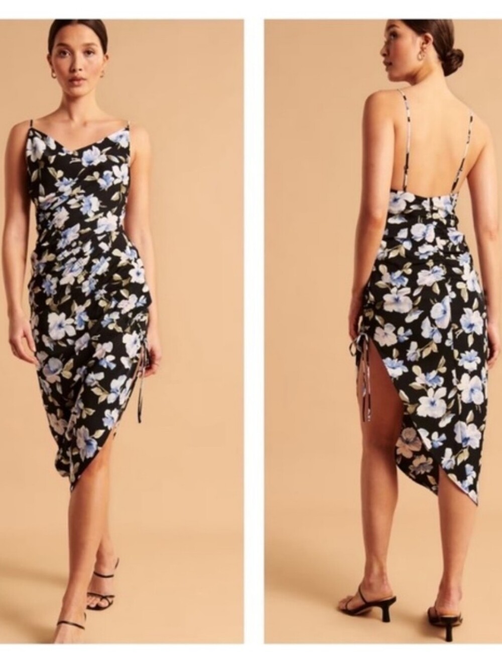 Abercrombie & Fitch Black Slip Dress with Blue Floral Print
